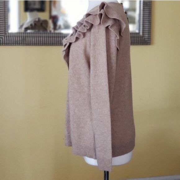 Charter Club Cashmere Ruffle Trim Sweater Women's Size Large Tan Brown Winter - Picture 4 of 9